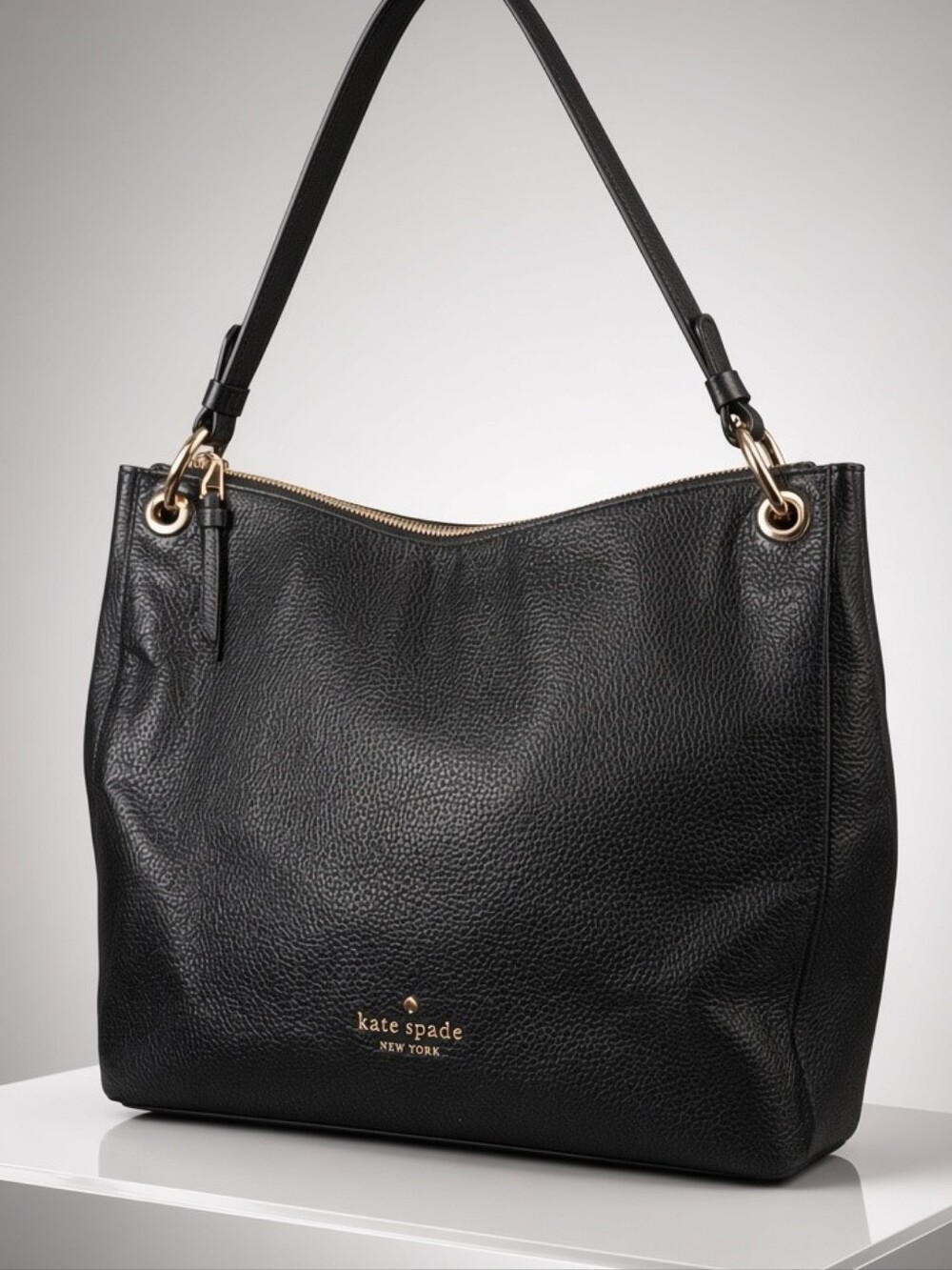 Kate Spade Kat Large Pebbled Leather Shoulder Bag Tote - Black